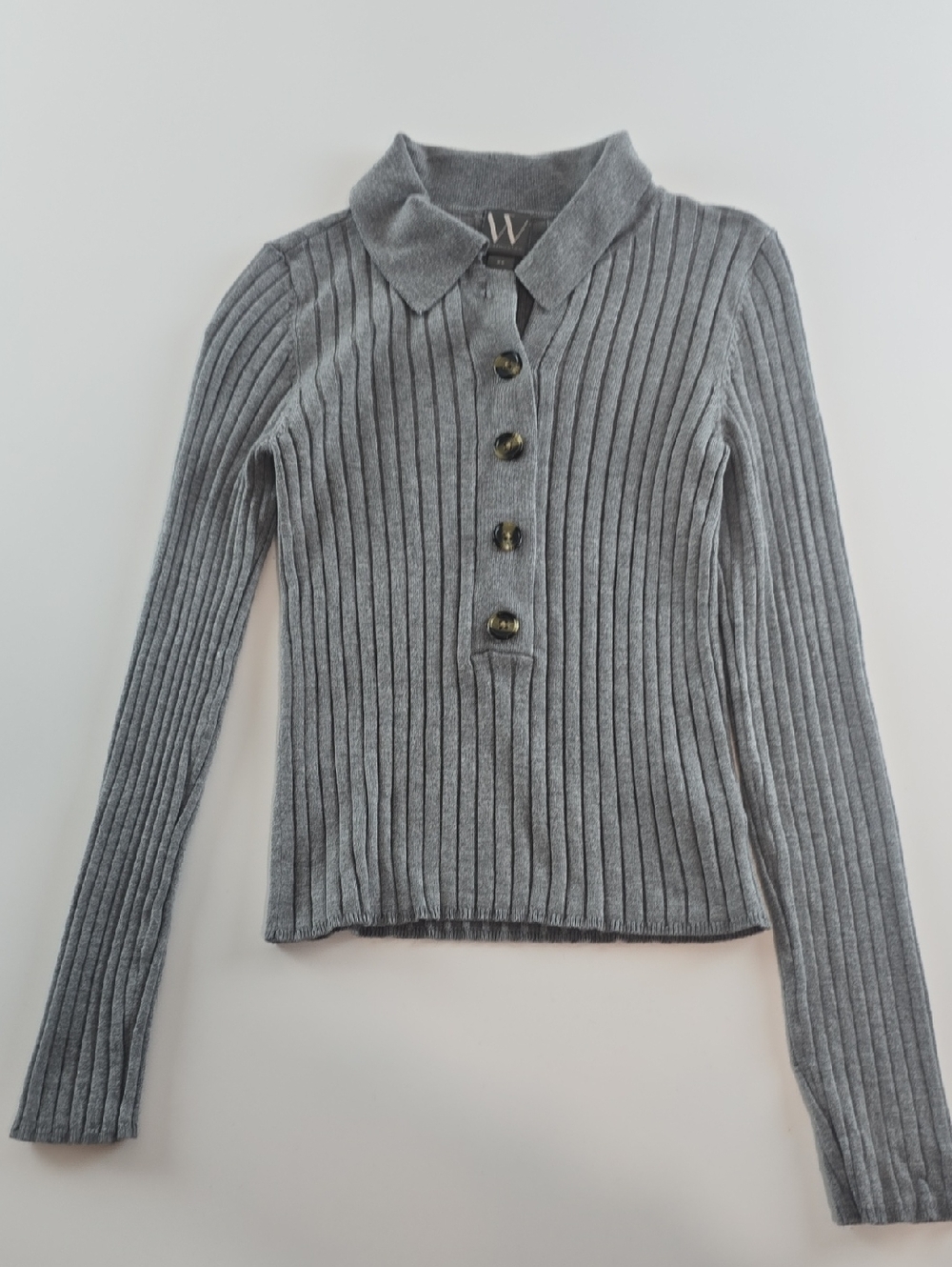 Worthington Ribbed Long Sleeve Polo Sweater in Gray, Small